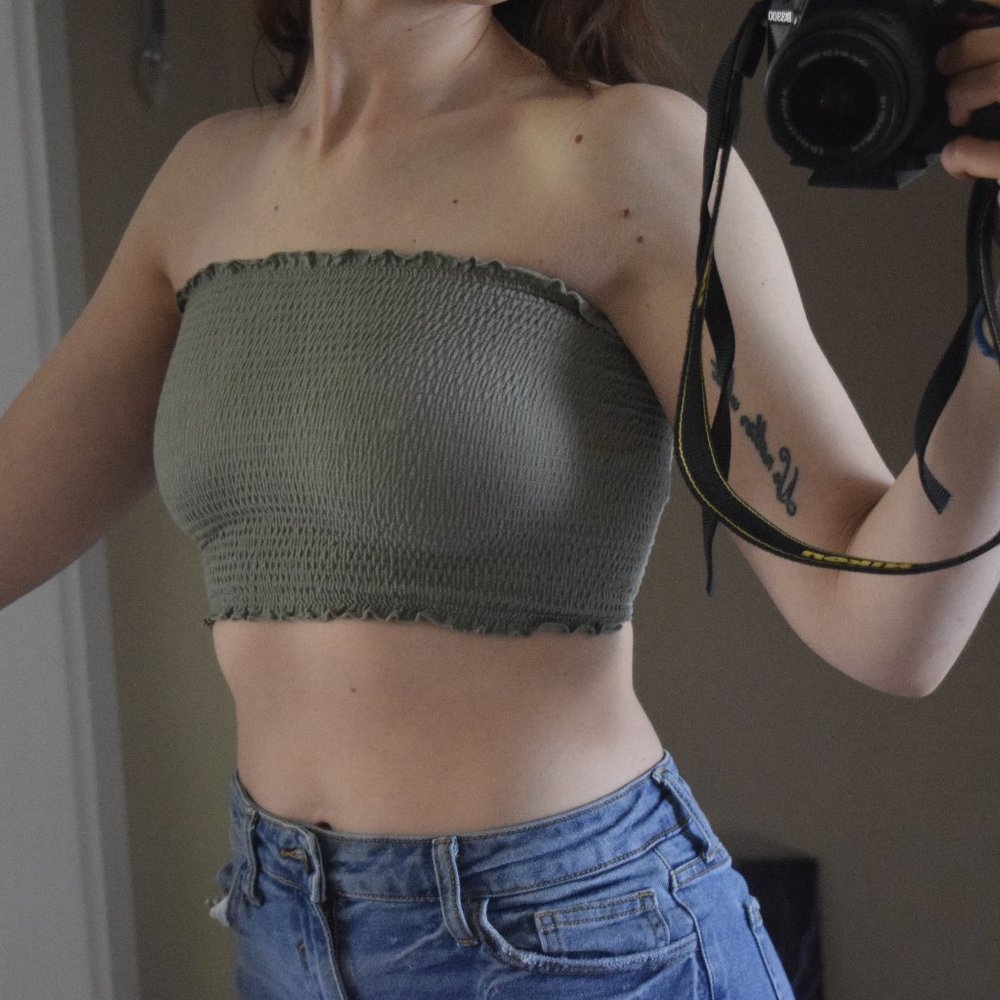 Pink Bandeau Top, Sage Green
